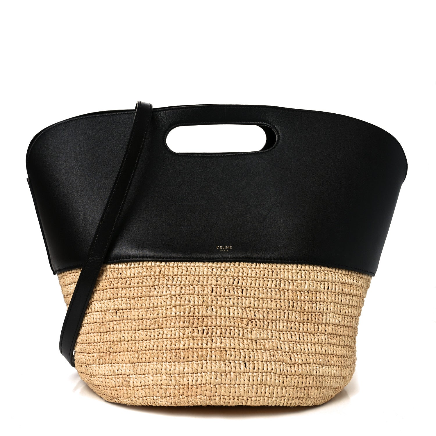 Celine Raffia Calfskin Basket Bag Natural Black 1 of 11
