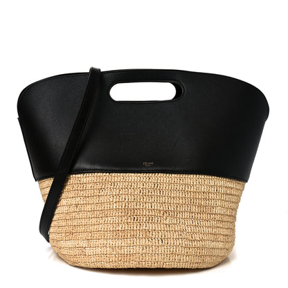 Celine Raffia Calfskin Basket Bag Natural Black 1 of 11