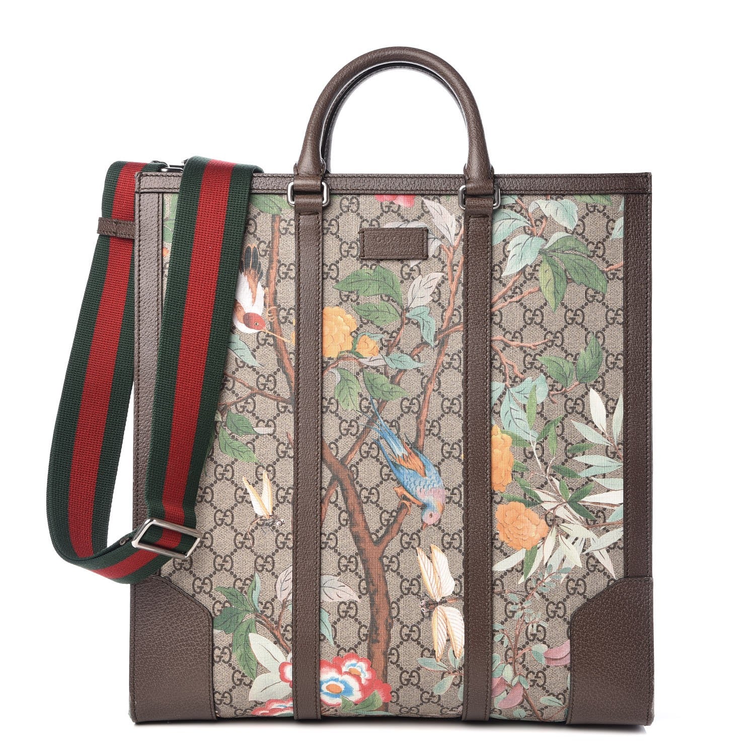 Gucci GG Supreme Monogram Tian Web Vertical Tote Beige Multicolor New Acero 1 of 7