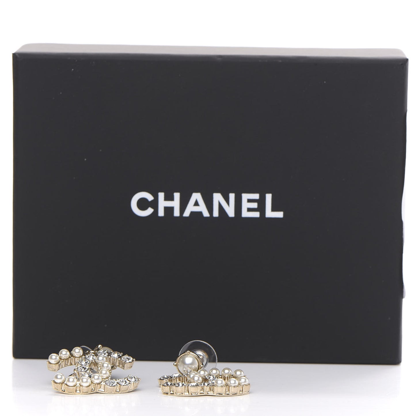 Crystal Pearl Dazzling Domino CC Drop Earrings Gold