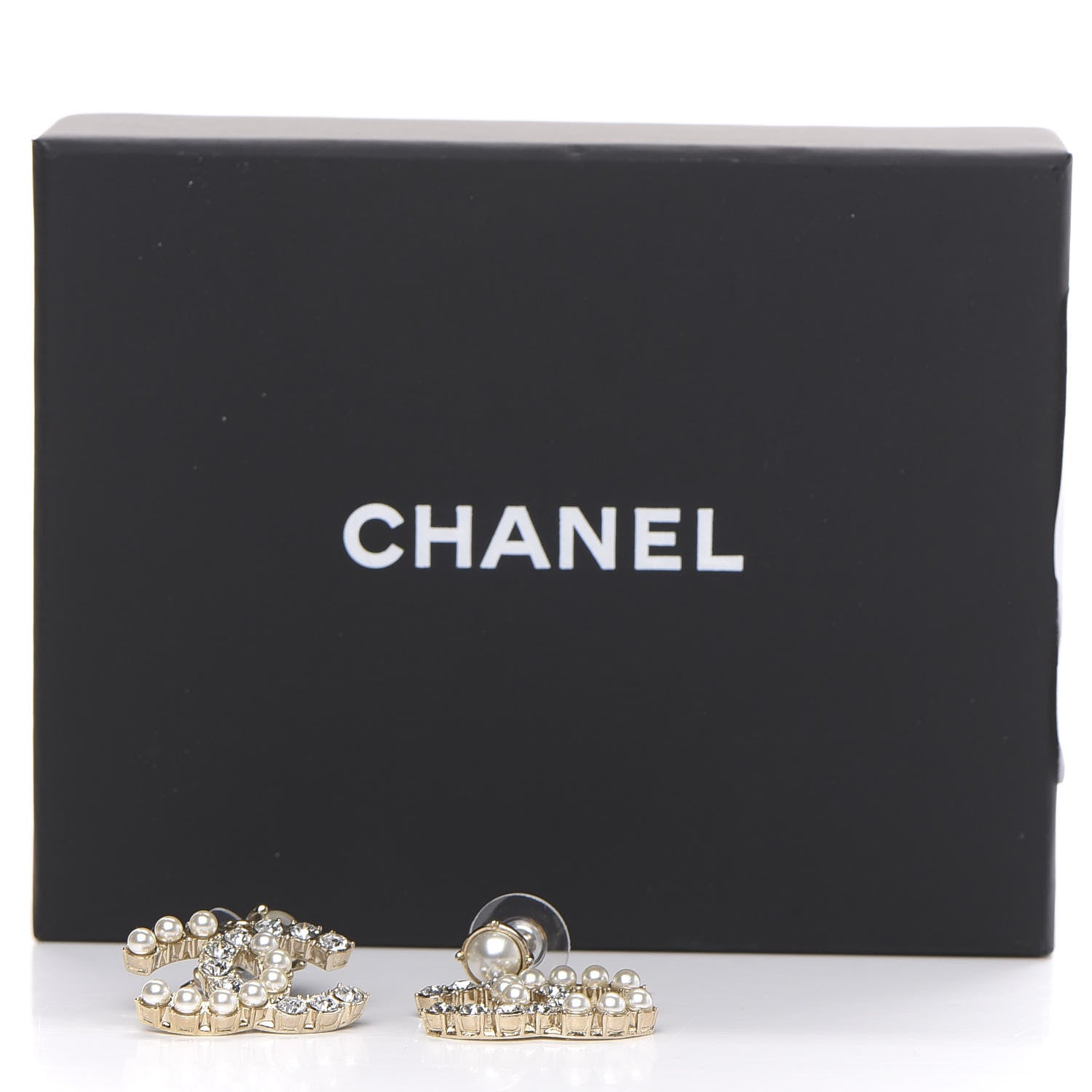 Chanel Crystal Pearl Dazzling Domino CC Drop Earrings Gold 5 of 5