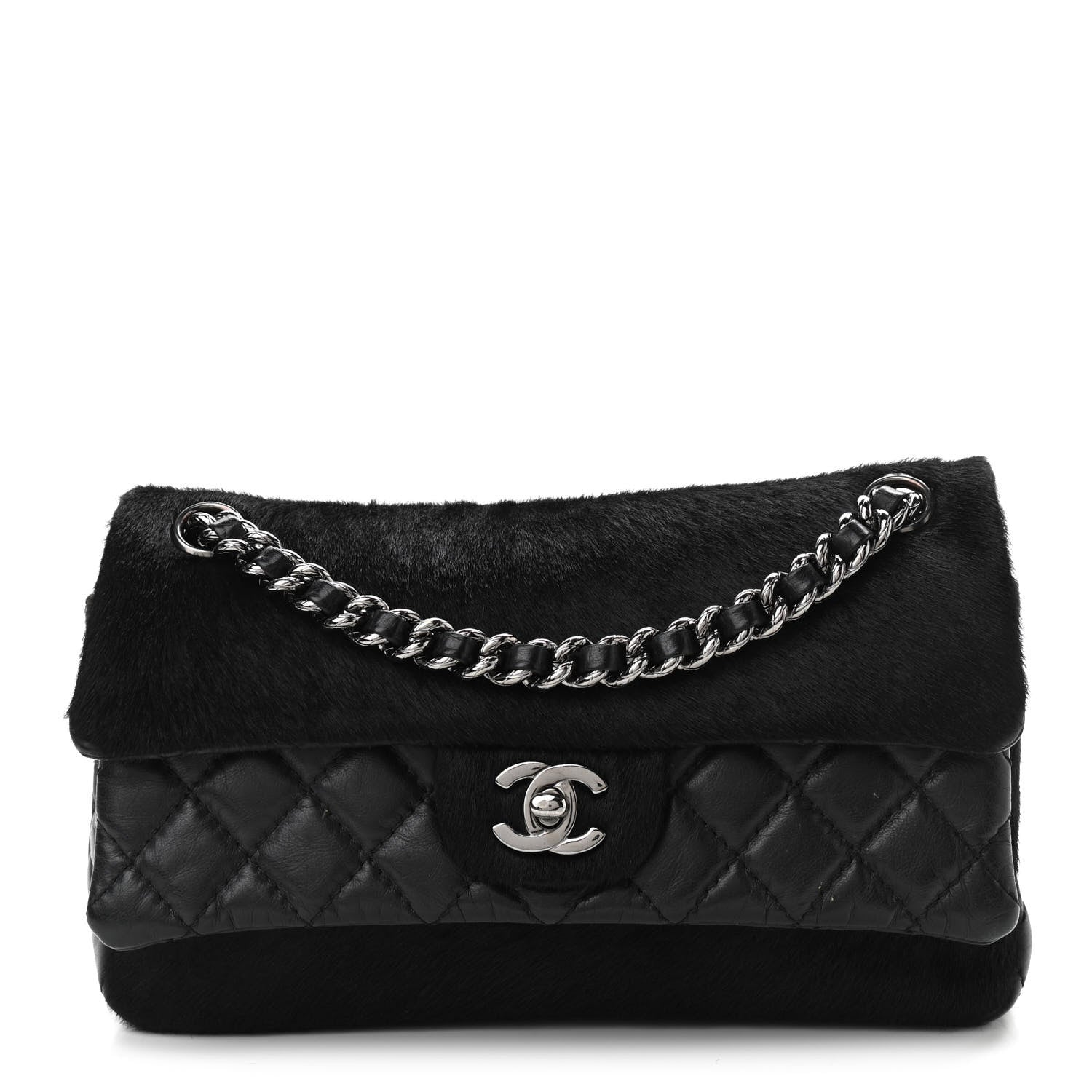 Chanel Aged Calfskin Miss Pony Fur Medium Flap Black 1 of 10