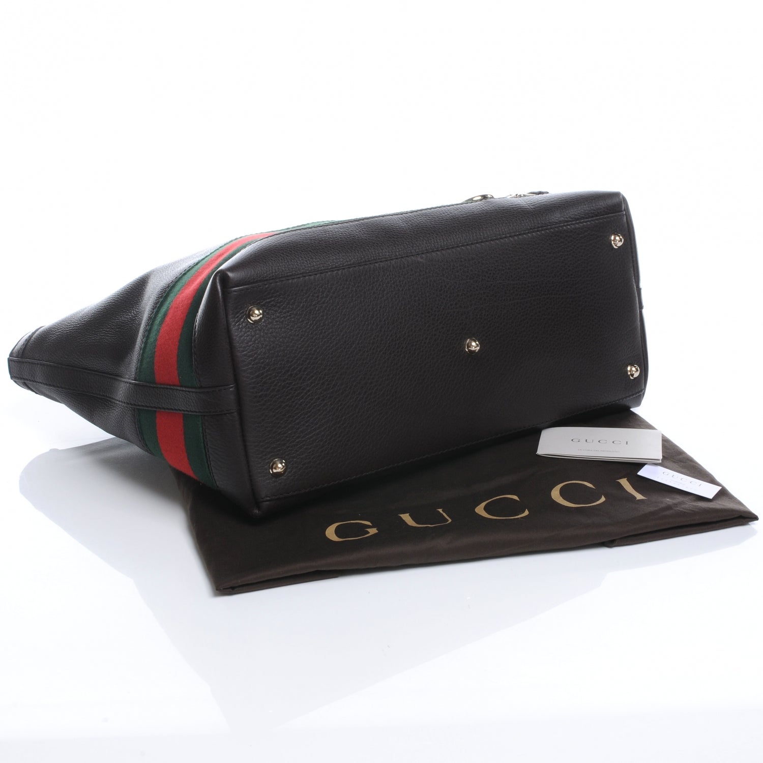 Gucci Leather Large Web Heritage Tote Dark Brown 4 of 7