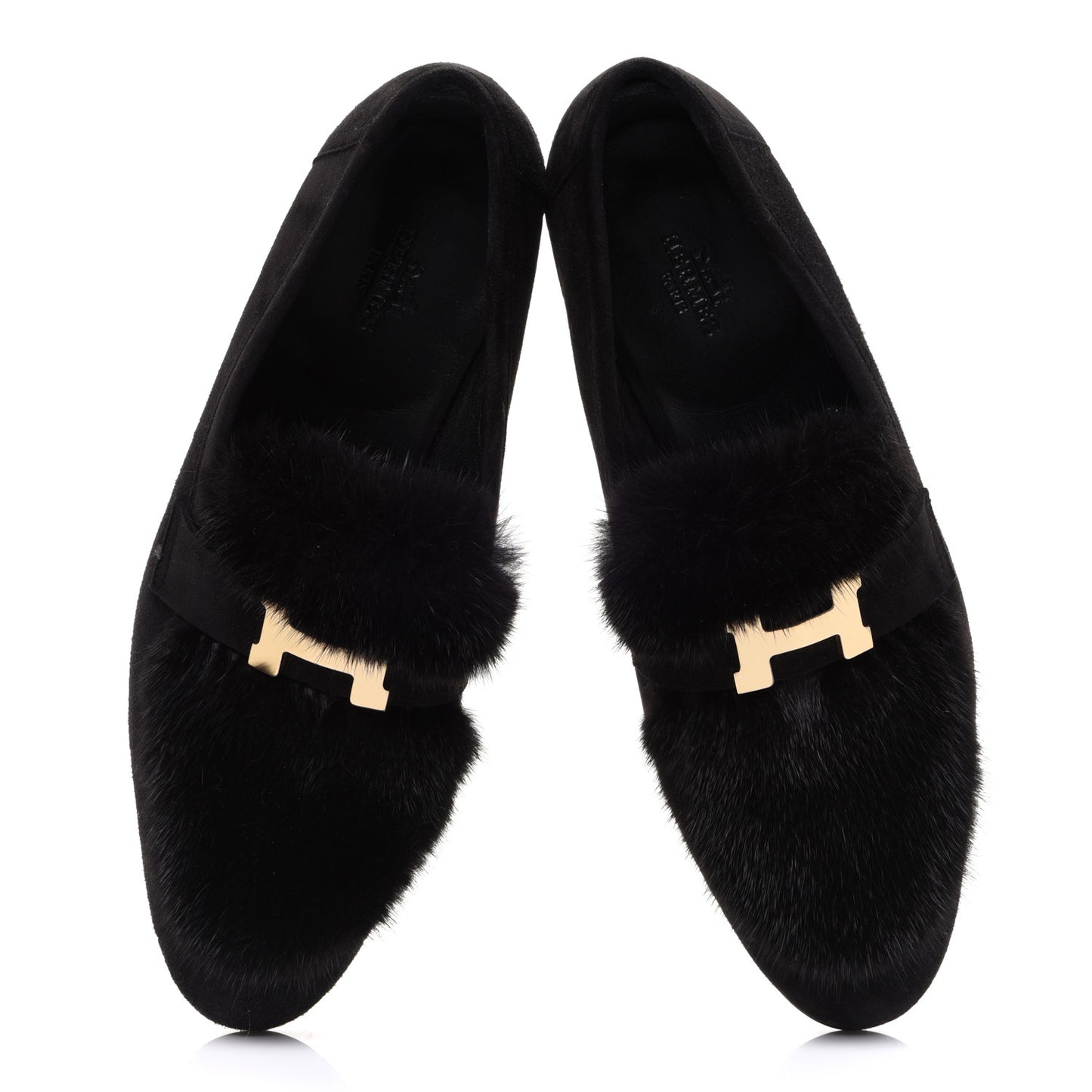 Mink Fur Suede Goatskin Paris Loafers 38.5 Black