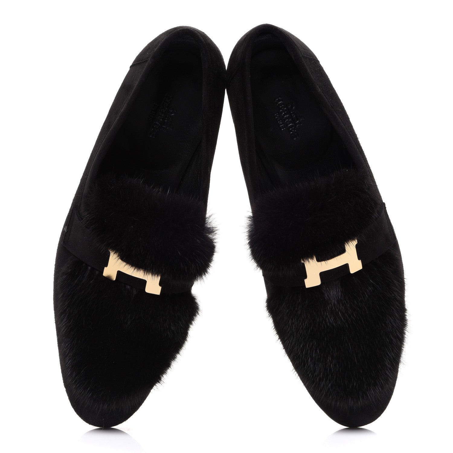 Hermes Mink Fur Suede Goatskin Paris Loafers 38.5 Black 6 of 11