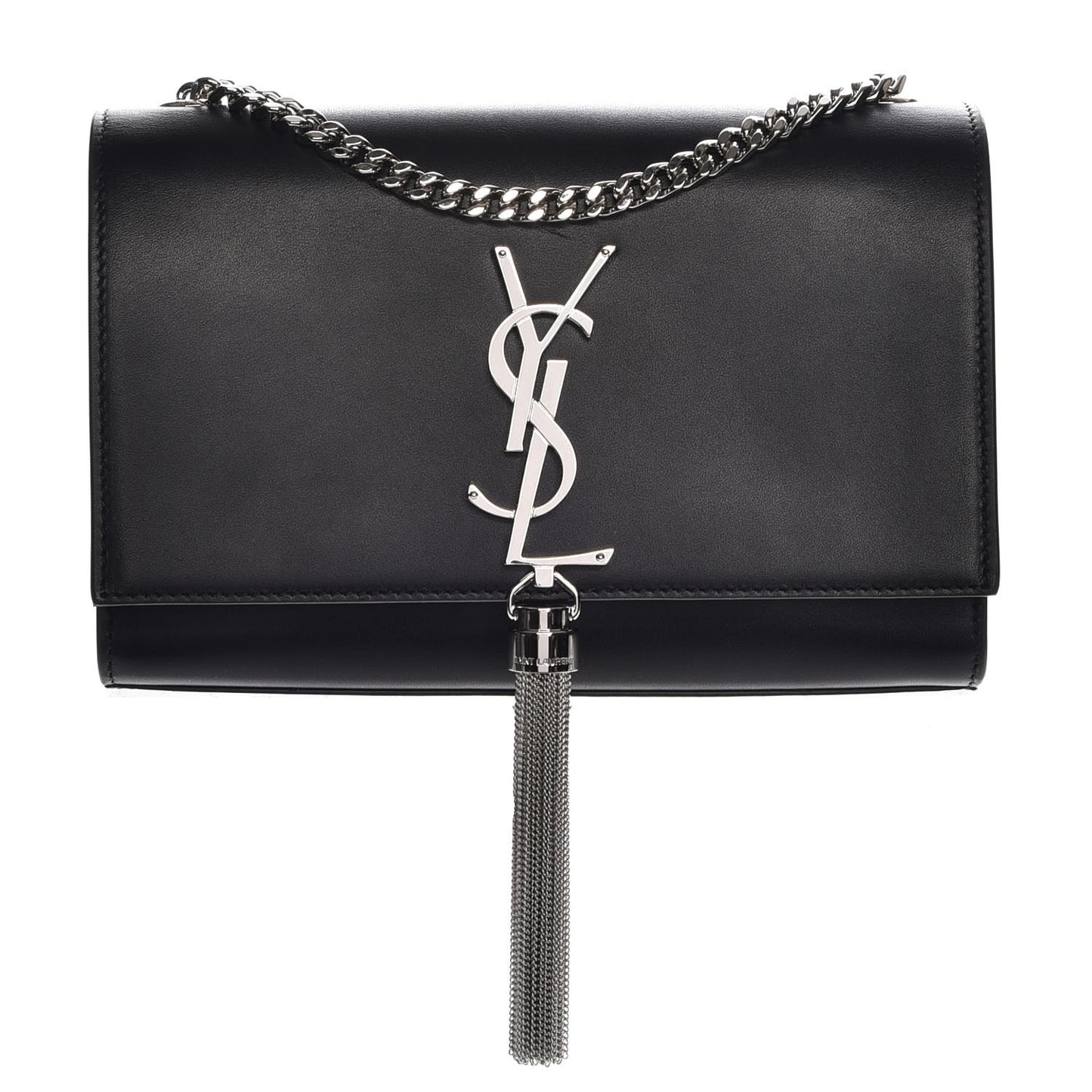Smooth Calfskin Medium Classic Monogram Kate Tassel Satchel Black