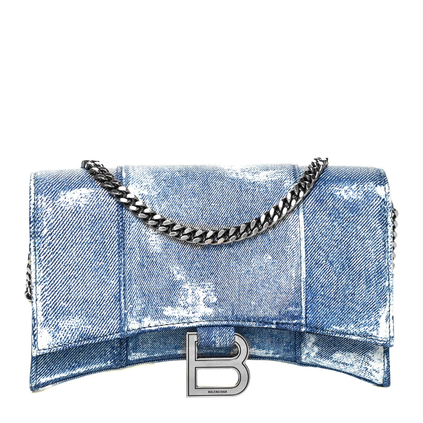 Nappa Denim Printed Hourglass Chain Bag Denim Blue