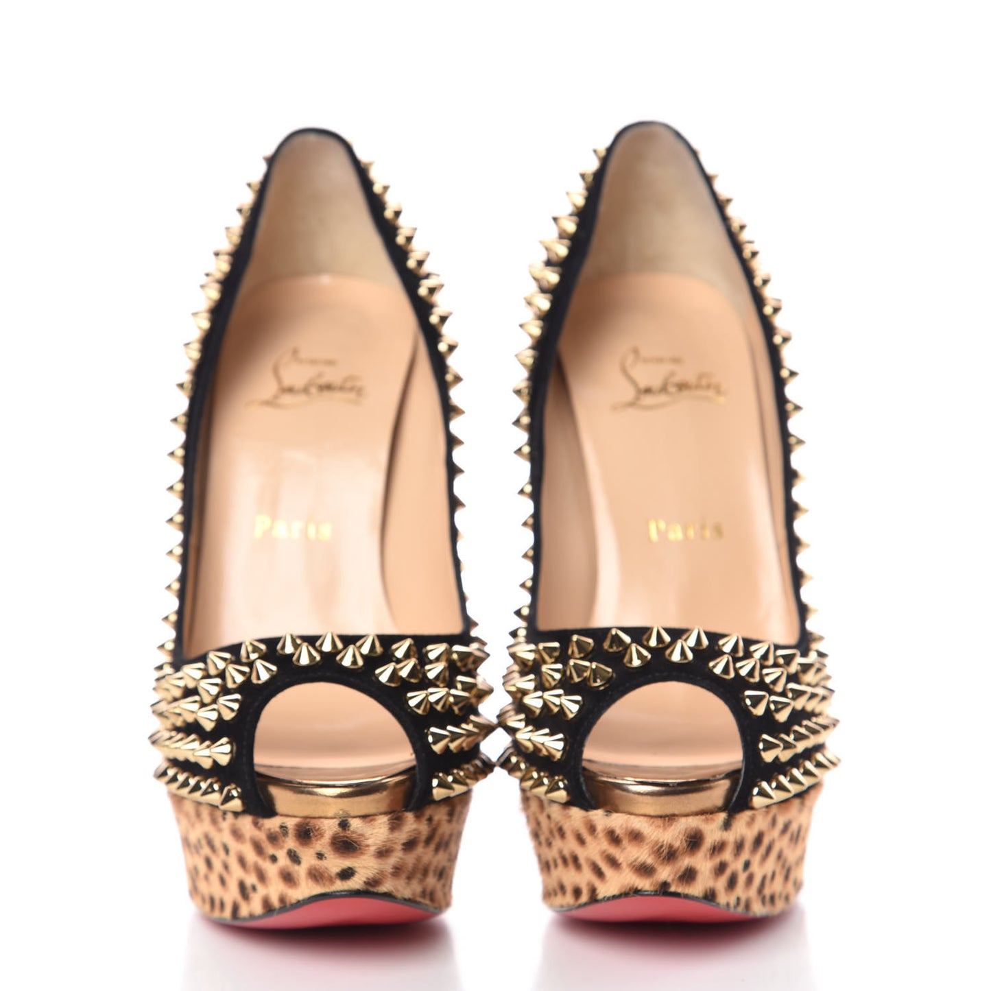 Veau Velours Calf Hair Leopard Lady Peep Spikes 150 Pumps 38 Black Bronze