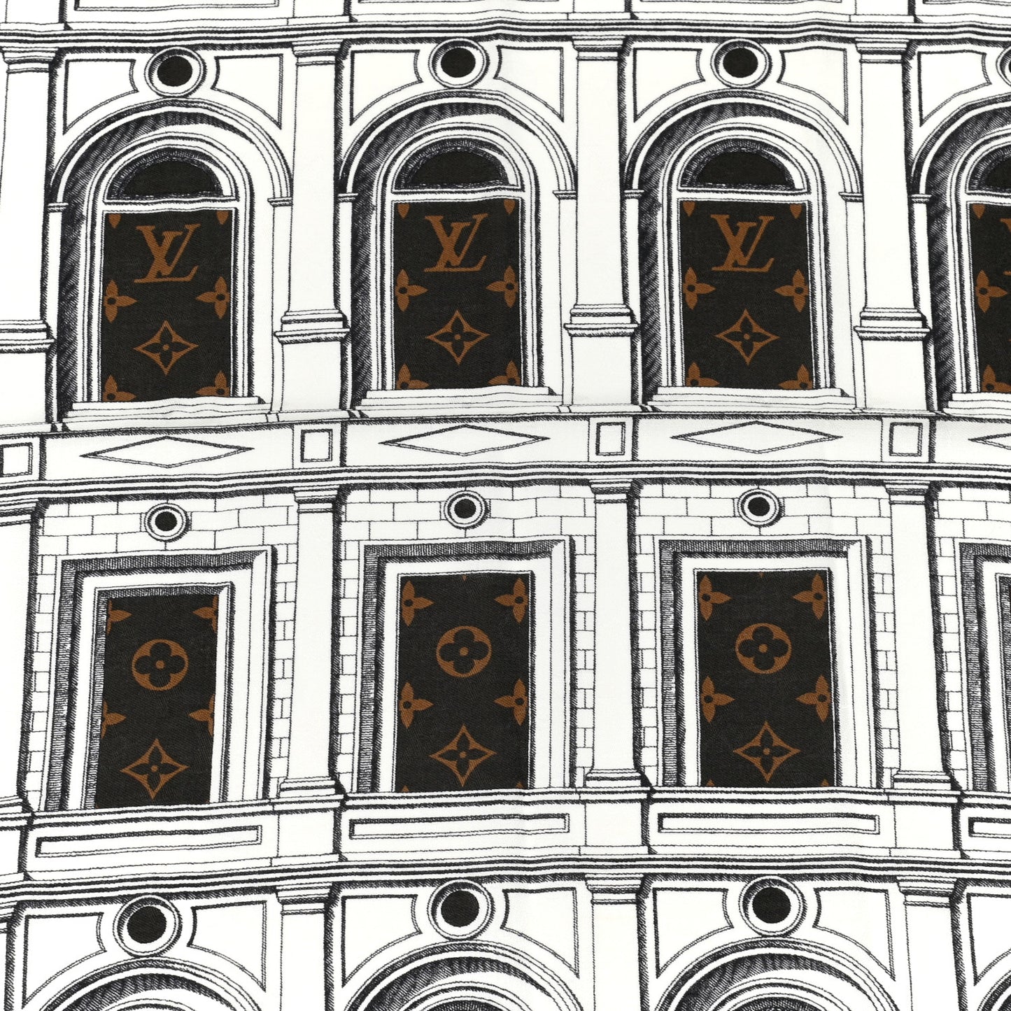 X FORNASETTI Wool Silk Architettura Shawl Brown
