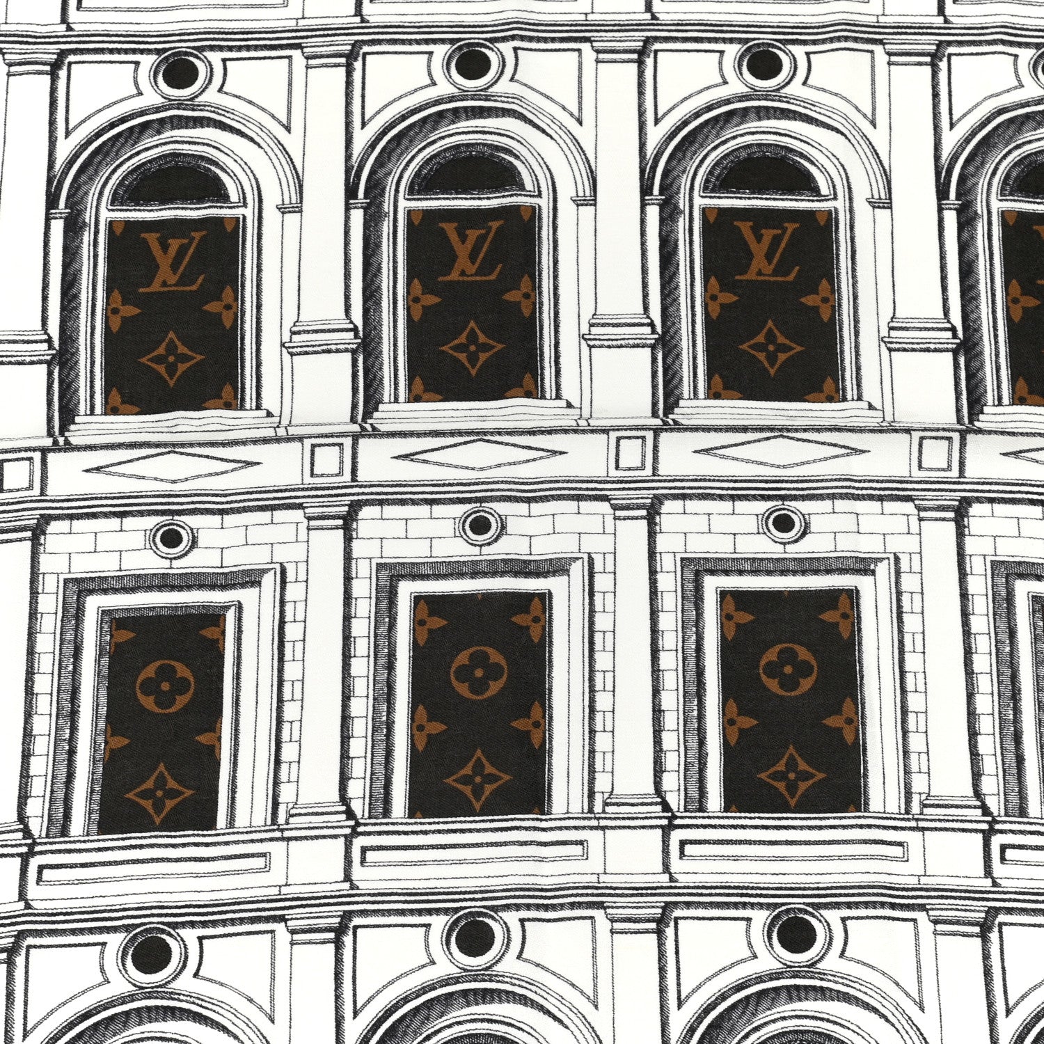 Louis Vuitton X FORNASETTI Wool Silk Architettura Shawl Brown 4 of 5