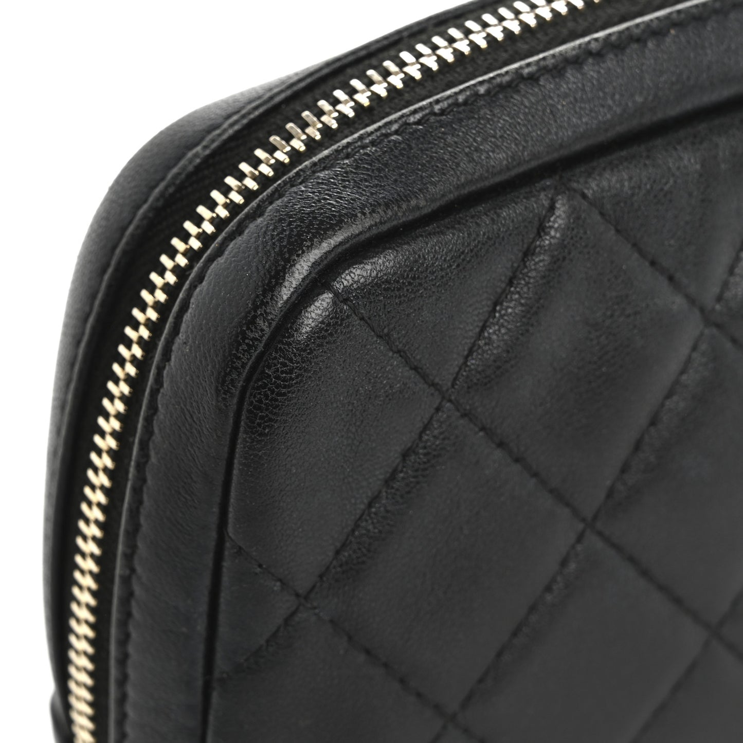 Lambskin Quilted Small Curvy Pouch Cosmetic Case Black