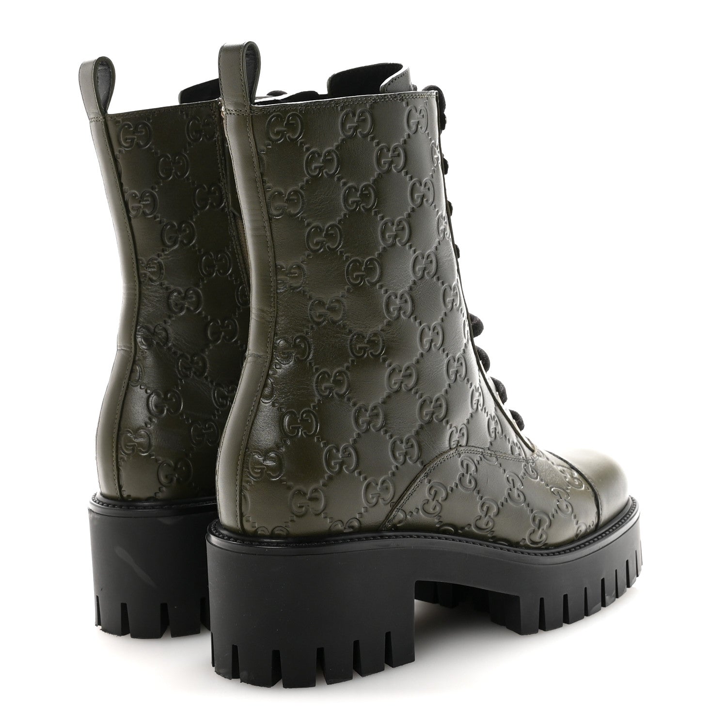 Gucci Guccissima Calfskin Lace Up Ankle Boots 37 Luscious Green 5 of 10