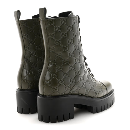 Gucci Guccissima Calfskin Lace Up Ankle Boots 37 Luscious Green 5 of 10