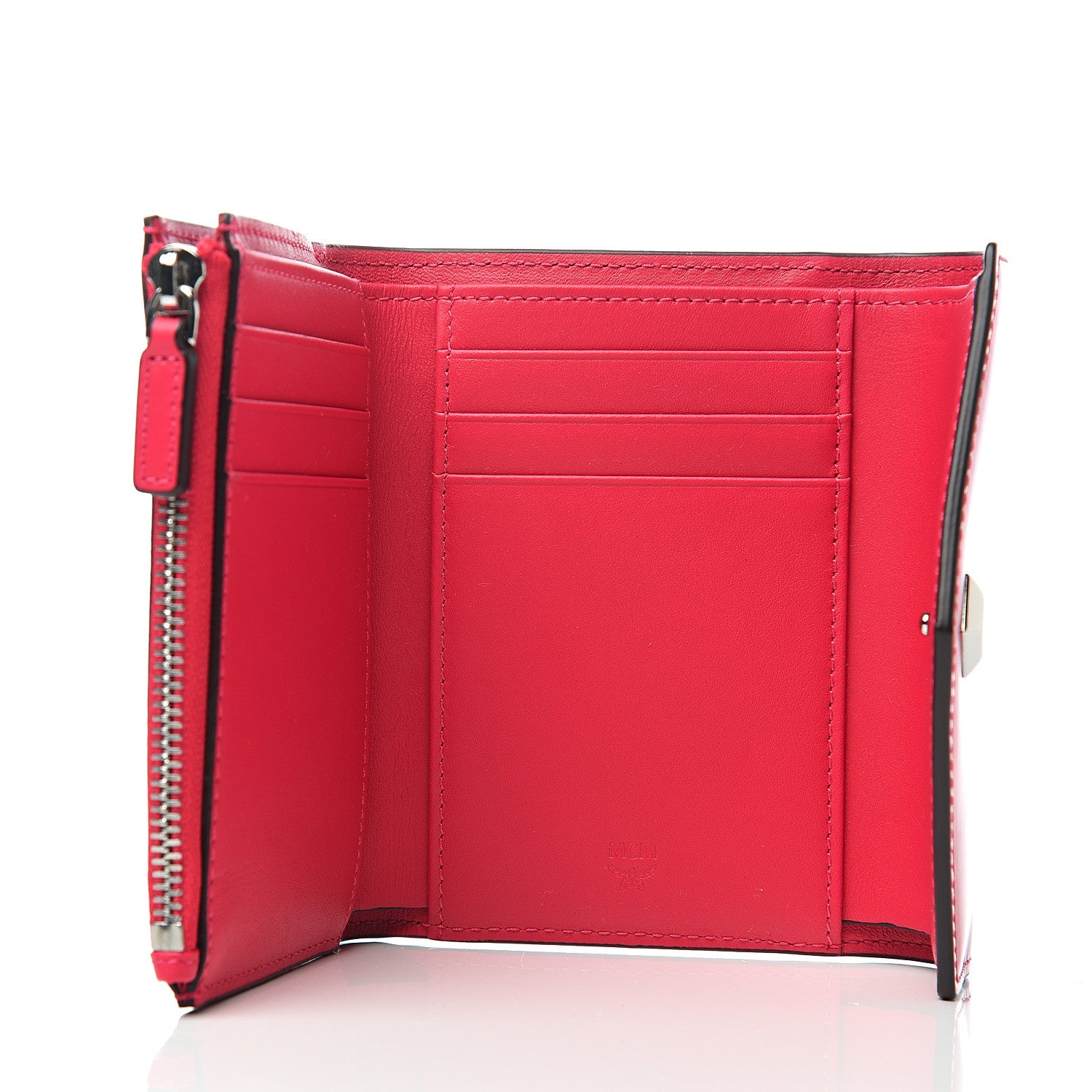 MCM Patent Monogram Three Fold Wallet Red 4 of 7