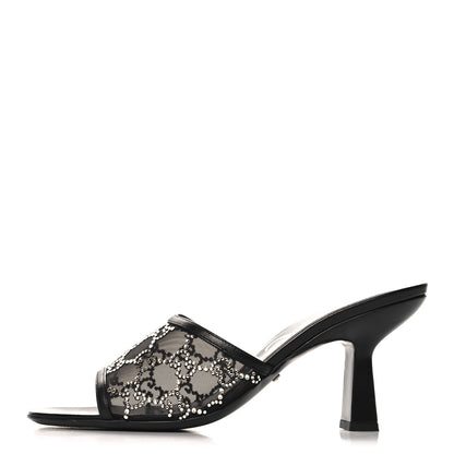 Gucci Tela Retino Kid Scamosciato Crystal GG Monogram Square Demi Mule Sandals 39 Black 1 of 8