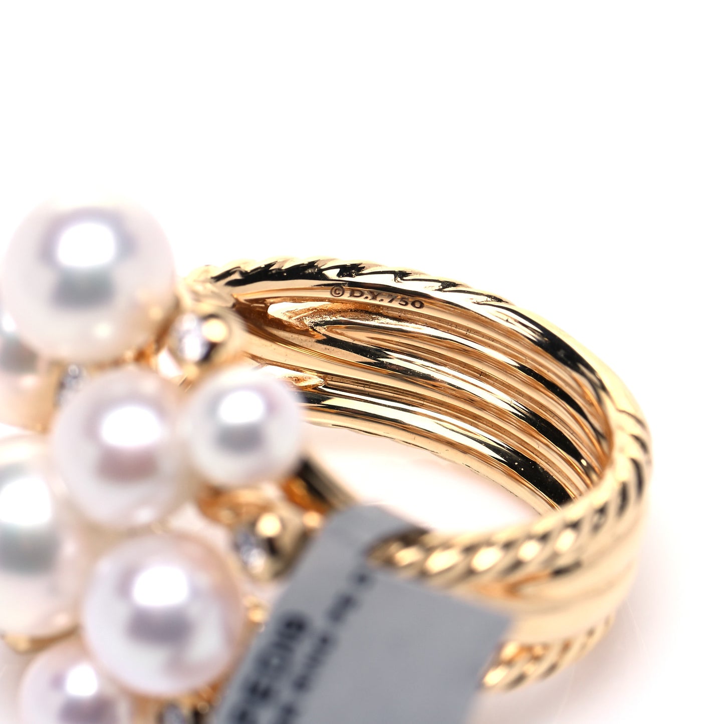 18K Yellow Gold Diamond Pearl Cluster Cable Ring 60 9