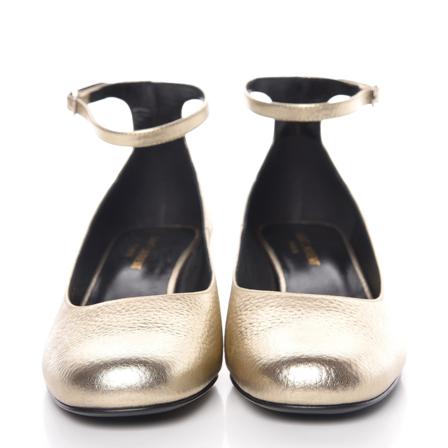 Saint Laurent Metallic Calfskin Babies 40 Ankle Strap Pumps 37.5 Platino 2 of 9