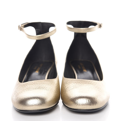 Saint Laurent Metallic Calfskin Babies 40 Ankle Strap Pumps 37.5 Platino 2 of 9
