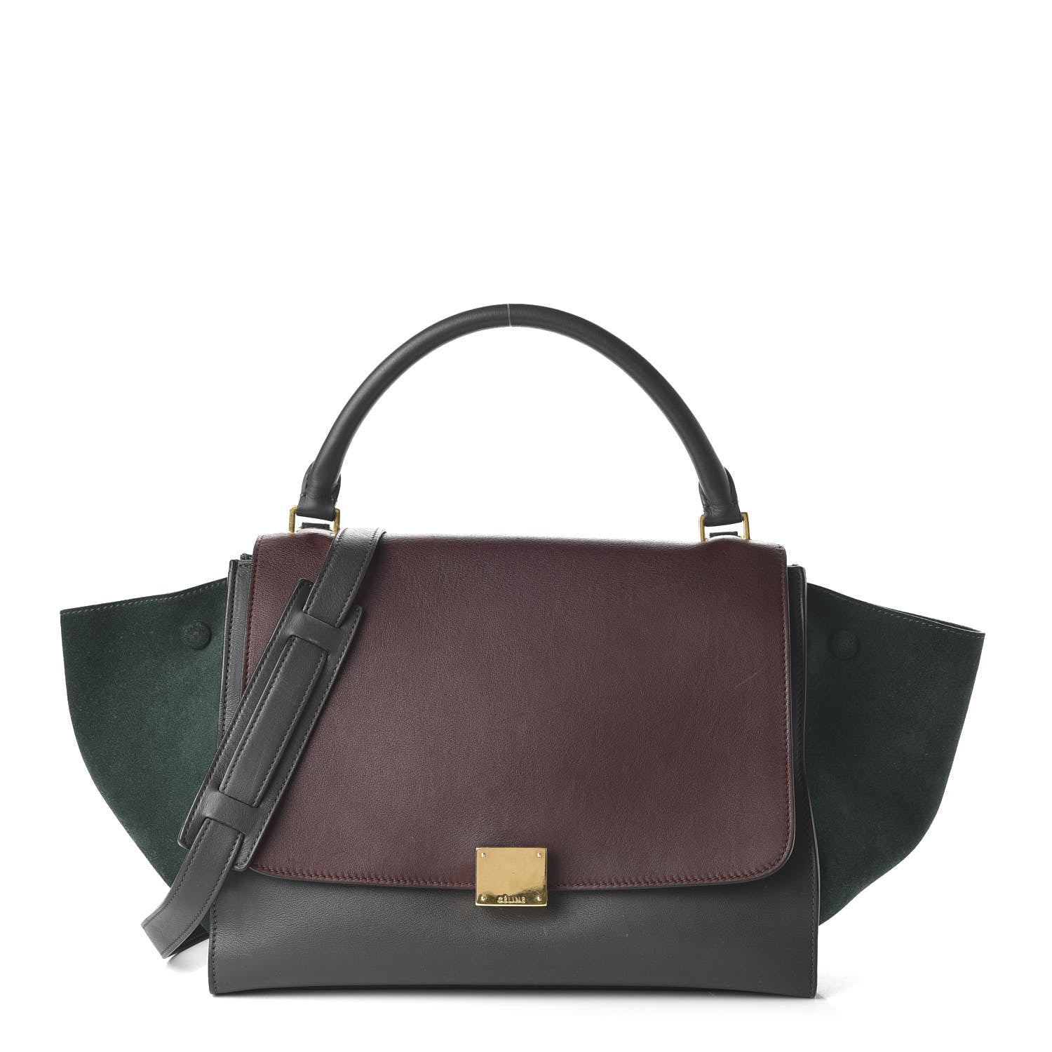 Celine Smooth Calfskin Suede Medium Tri-Color Trapeze Burgundy 1 of 11