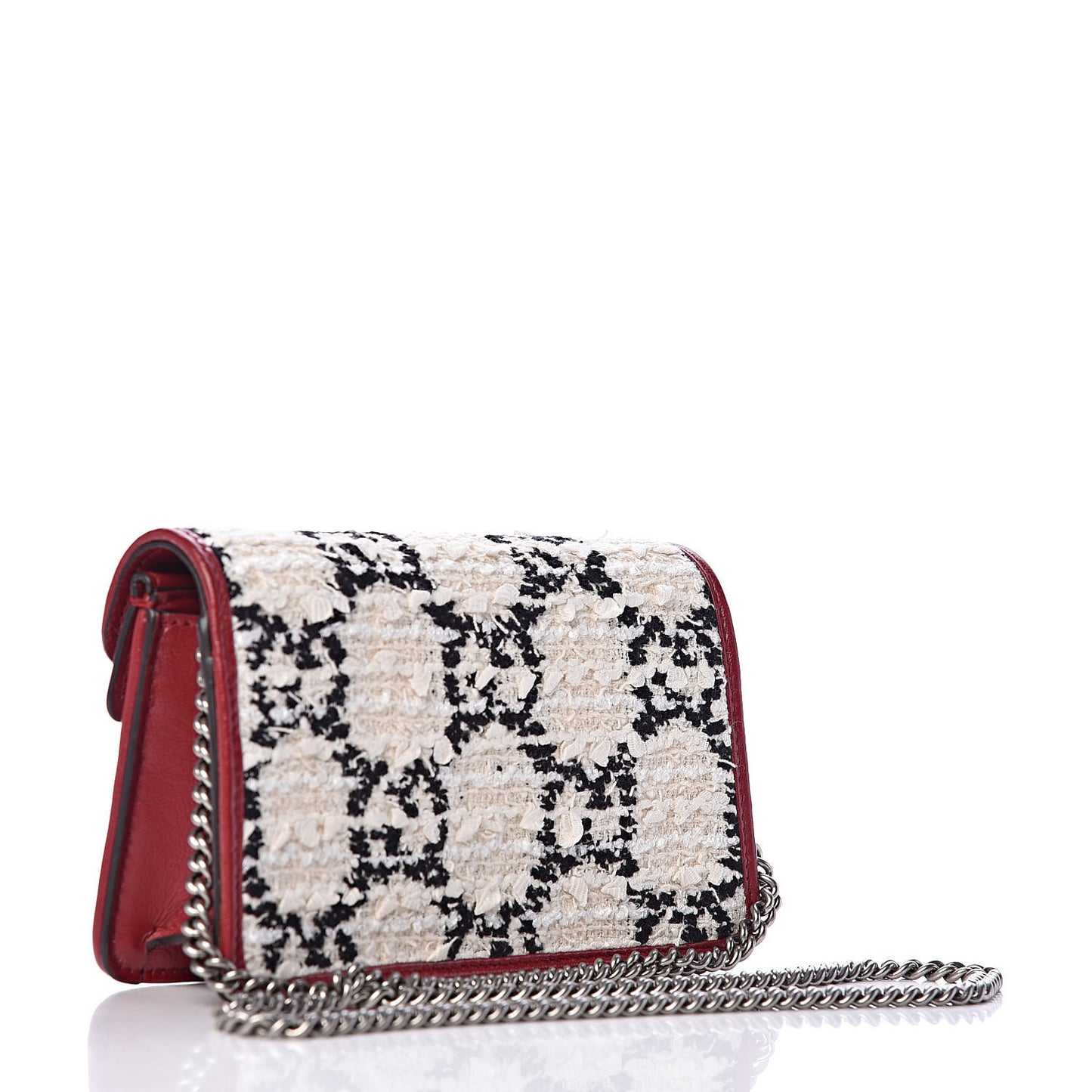 Tweed GG Monogram Super Mini Dionysus Shoulder Bag White Black Romantic Cherry