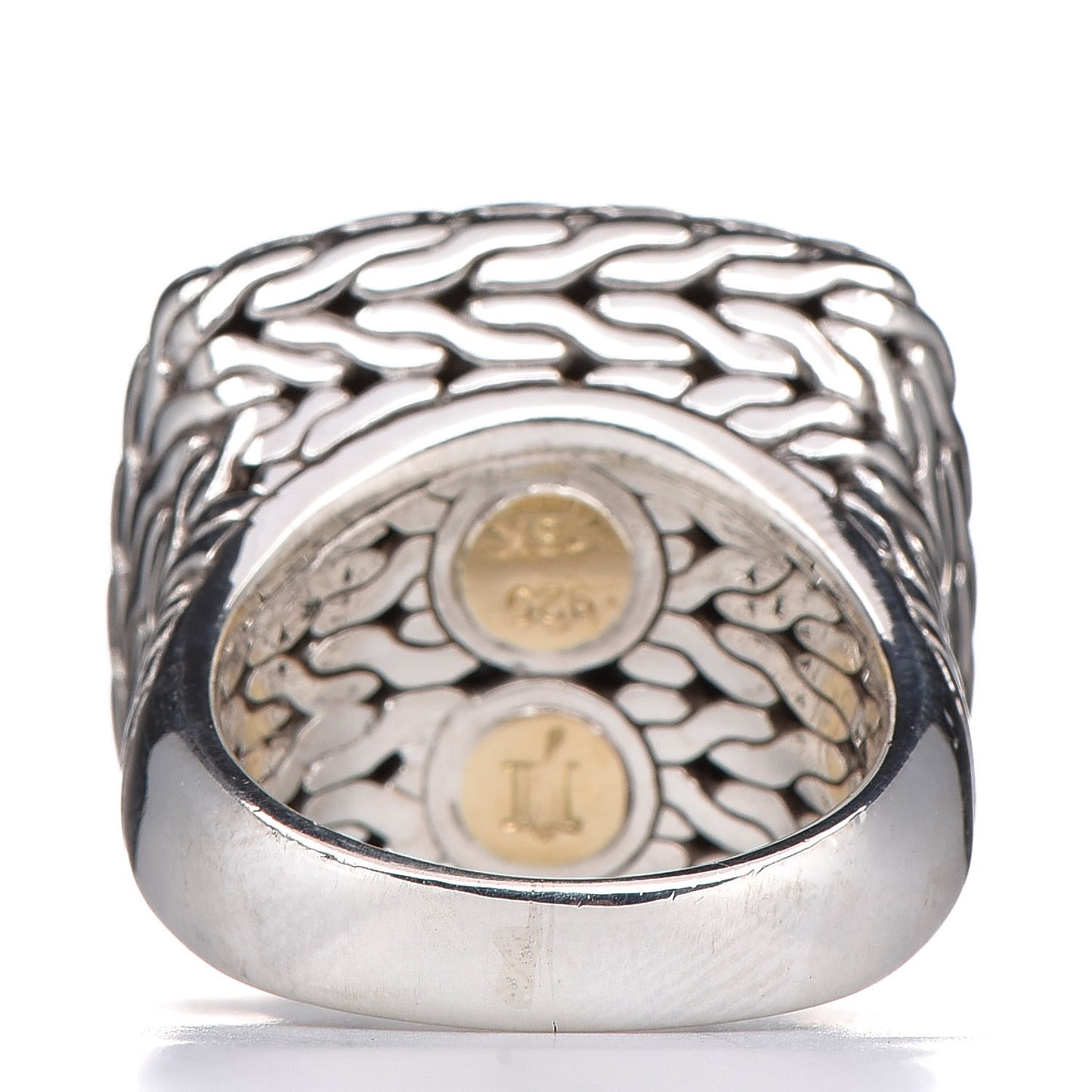 Sterling Silver 18K Yellow Gold Diamond Classic Chain Square Ring 8 57