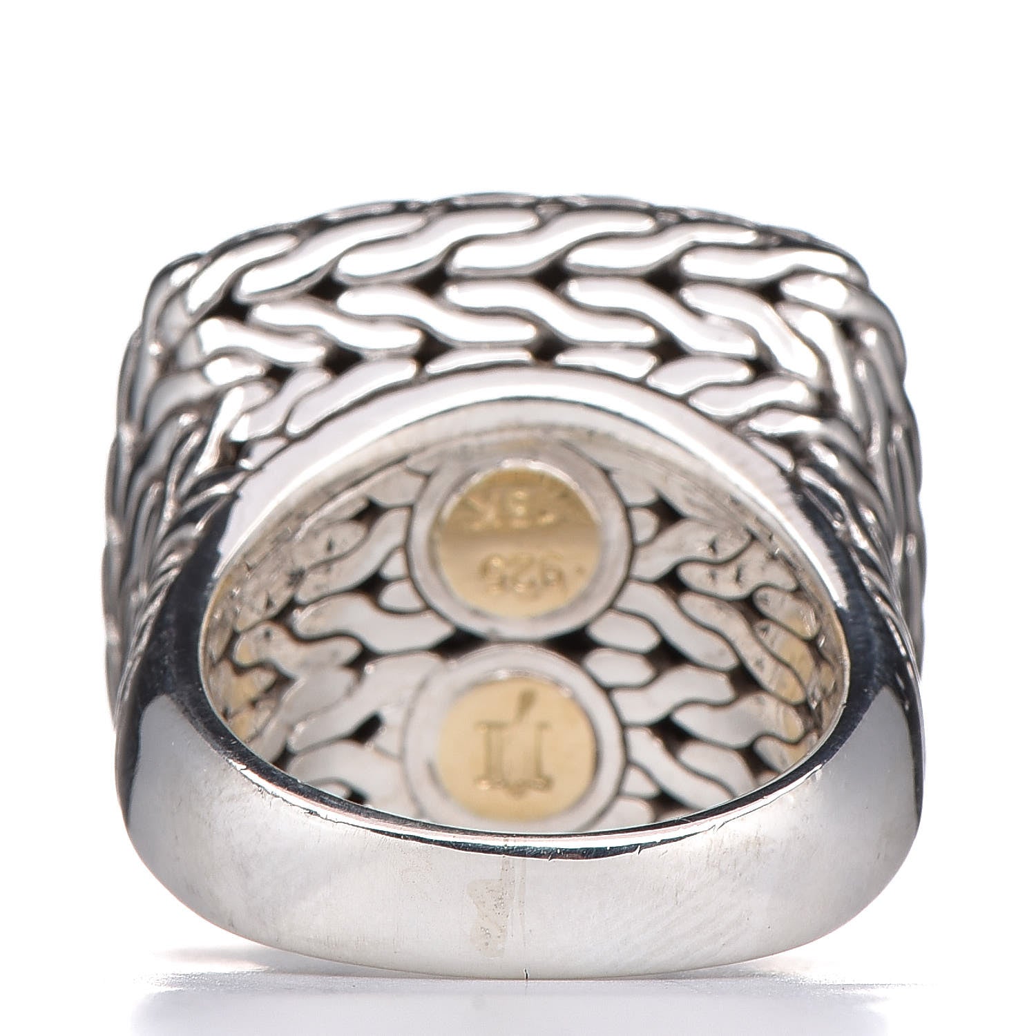 John Hardy Sterling Silver 18K Yellow Gold Diamond Classic Chain Square Ring 8 57 4 of 5