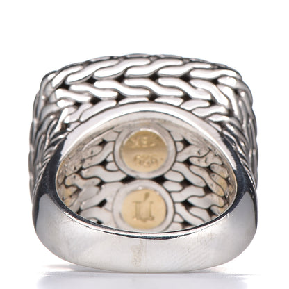 John Hardy Sterling Silver 18K Yellow Gold Diamond Classic Chain Square Ring 8 57 4 of 5