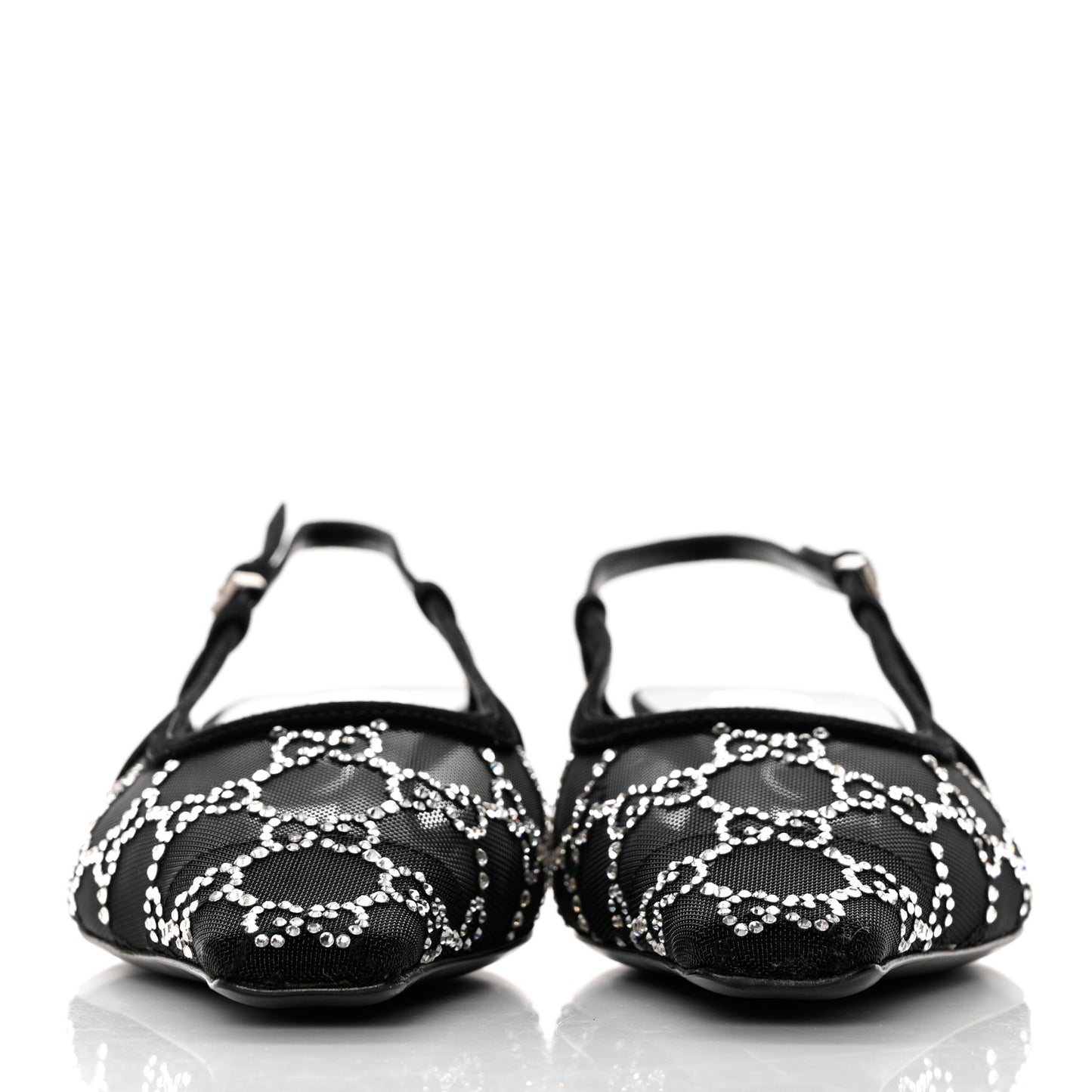 Suede Mesh Crystal GG Monogram Slingback Pumps 37.5 Black