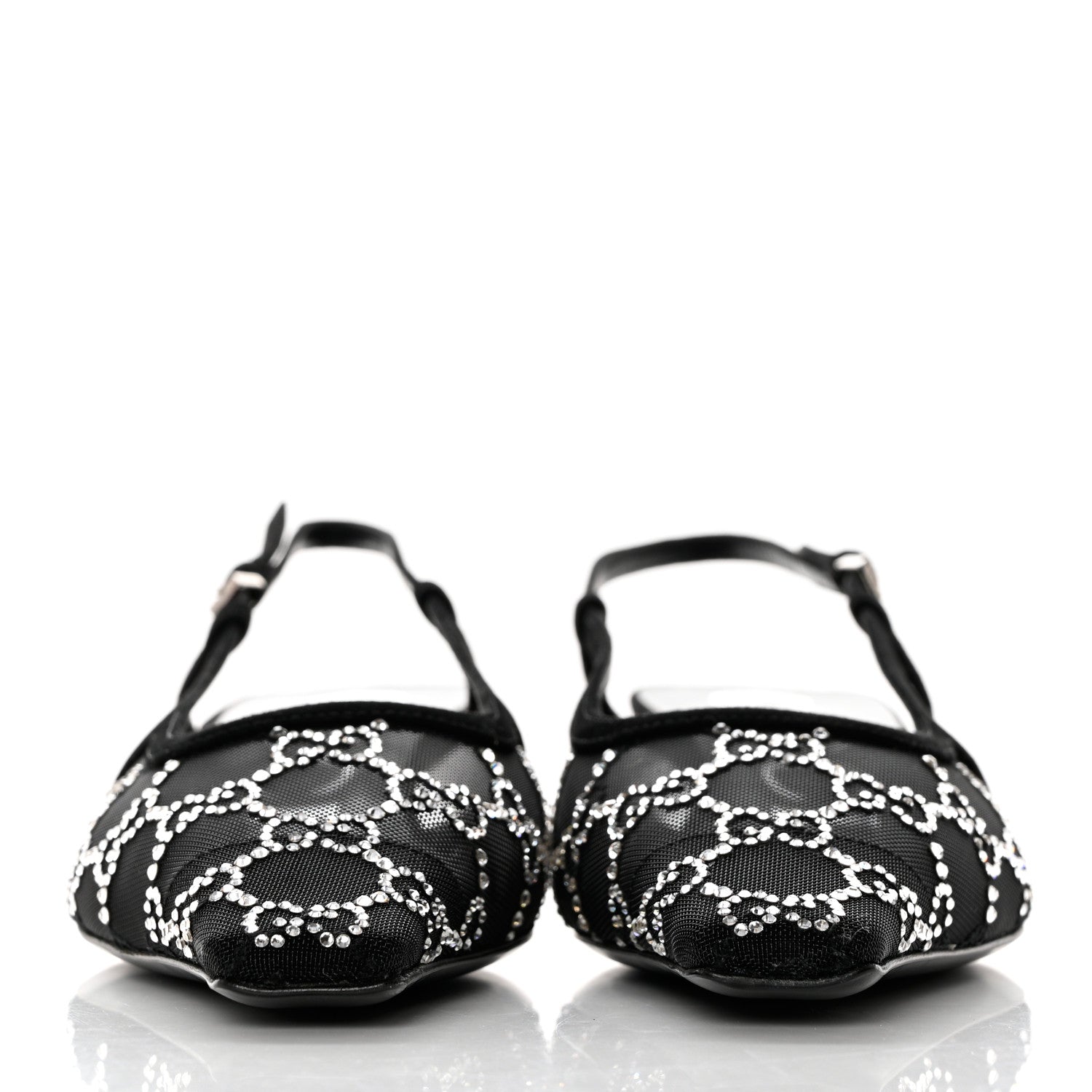 Gucci Suede Mesh Crystal GG Monogram Slingback Pumps 37.5 Black 2 of 9