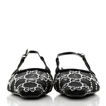Gucci Suede Mesh Crystal GG Monogram Slingback Pumps 37.5 Black 2 of 9