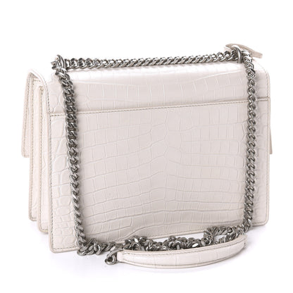 Saint Laurent Calfskin Crocodile Embossed Medium Monogram Gris Perle 3 of 10