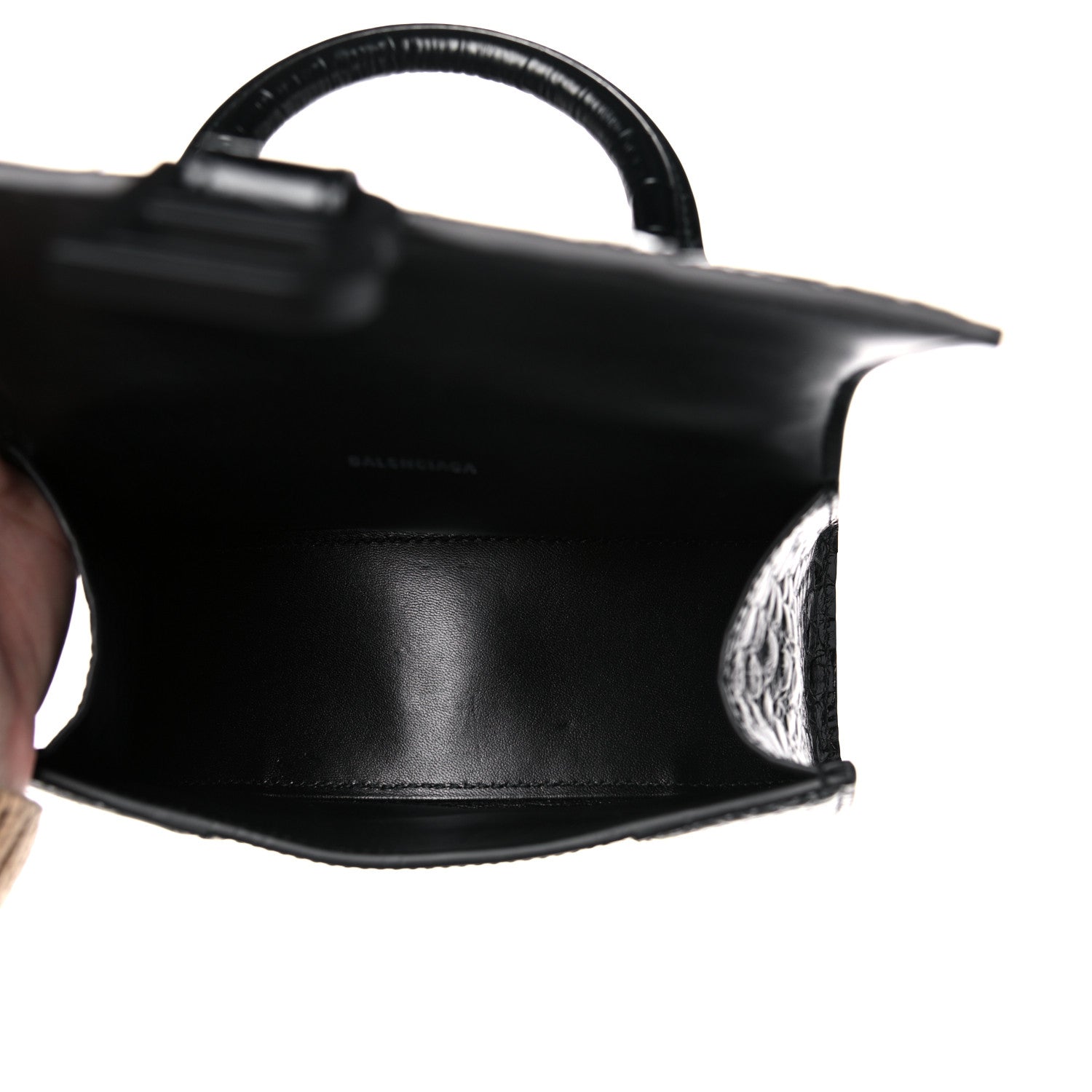 Balenciaga Shiny Calfskin Monochrome Crocodile Embossed Hourglass Top Handle Bag XS Black 5 of 10