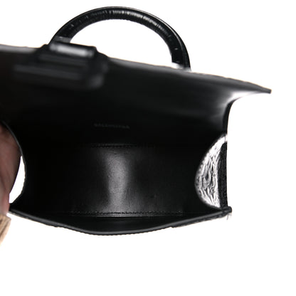 Balenciaga Shiny Calfskin Monochrome Crocodile Embossed Hourglass Top Handle Bag XS Black 5 of 10