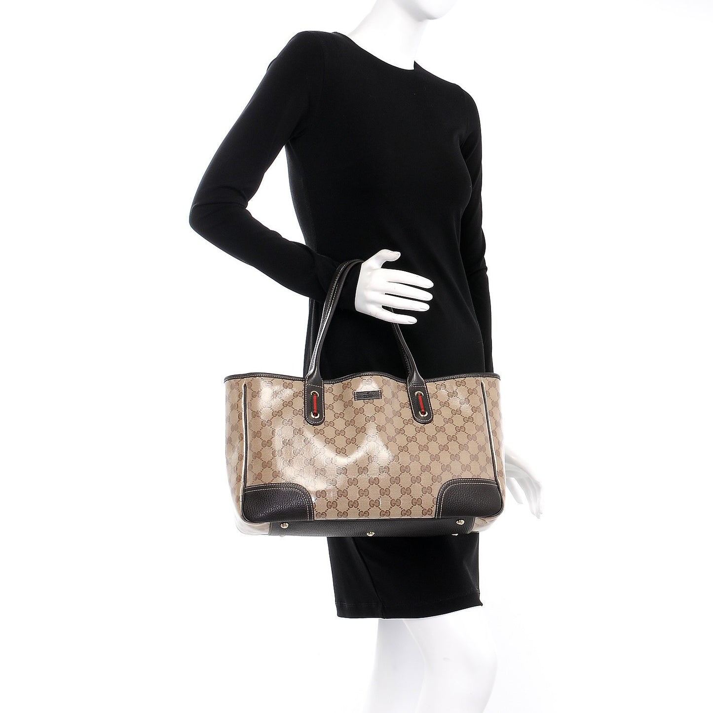 Crystal Monogram Medium Princy Tote Dark Brown