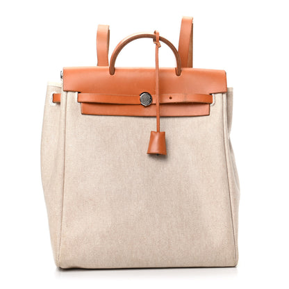 Hermes Toile Vache Calfskin Herbag 30 PM Backpack Natural 1 of 9