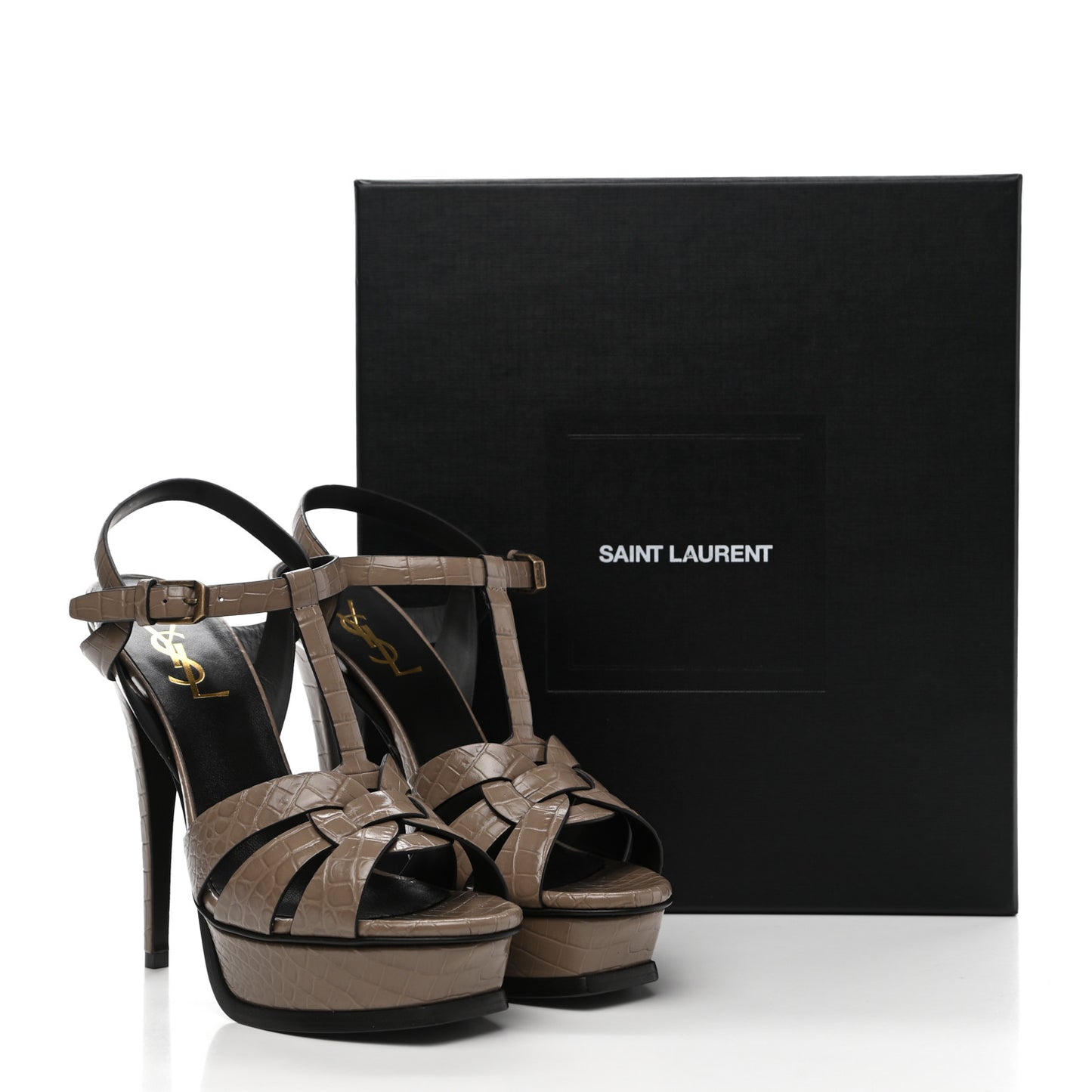 Calfskin Embossed Crocodile Tribute 105 Platform Sandals 37.5 Dusty Grey