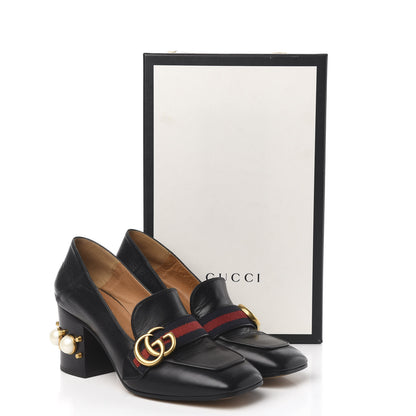Gucci Malaga Kid Web Pearl Embellished Peyton 75mm Loafer Pumps 37 Black 13 of 13