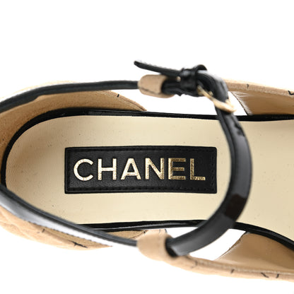 Chanel Suede Kidskin Patent Cap Toe Quilted Mary Jane Flats 38 Beige Black 7 of 8