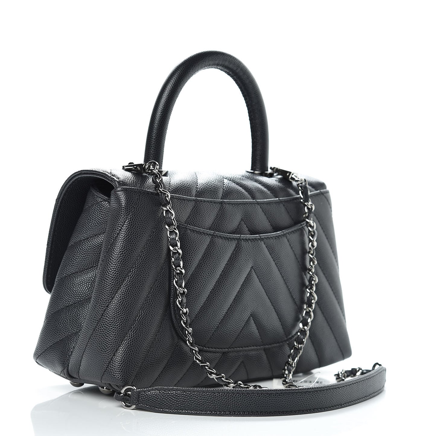 Caviar Chevron Quilted Mini Coco Handle Flap Dark Grey