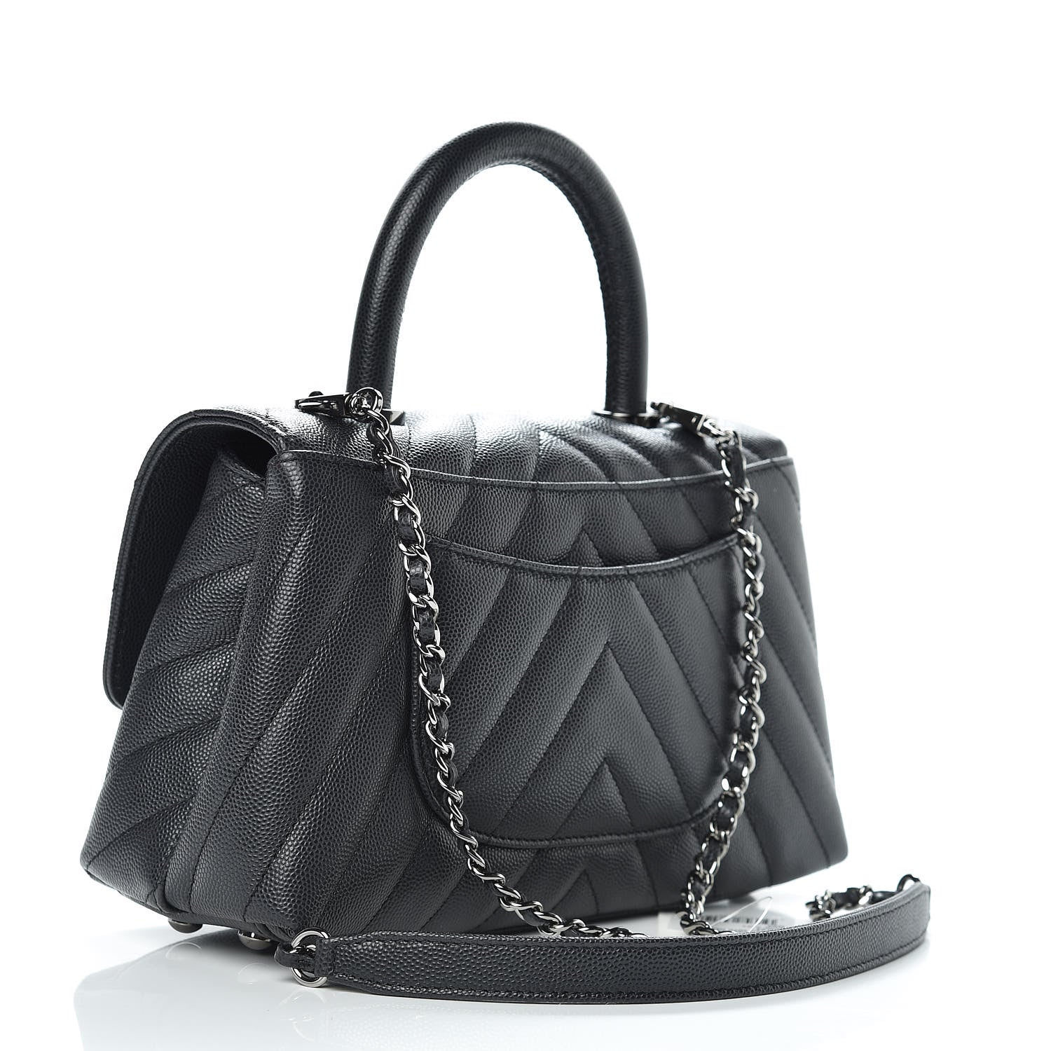 Chanel Caviar Chevron Quilted Mini Coco Handle Flap Dark Grey 3 of 10