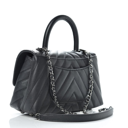 Chanel Caviar Chevron Quilted Mini Coco Handle Flap Dark Grey 3 of 10