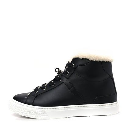 Hermes Calfskin Woolskin Daydream Sneakers 38.5 Black Ecru 1 of 7