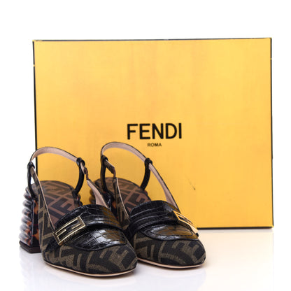 Fendi Jacquard Calfskin FF Tortoise Promenade Slingback Loafer Pumps 35.5 Tobacco 10 of 10