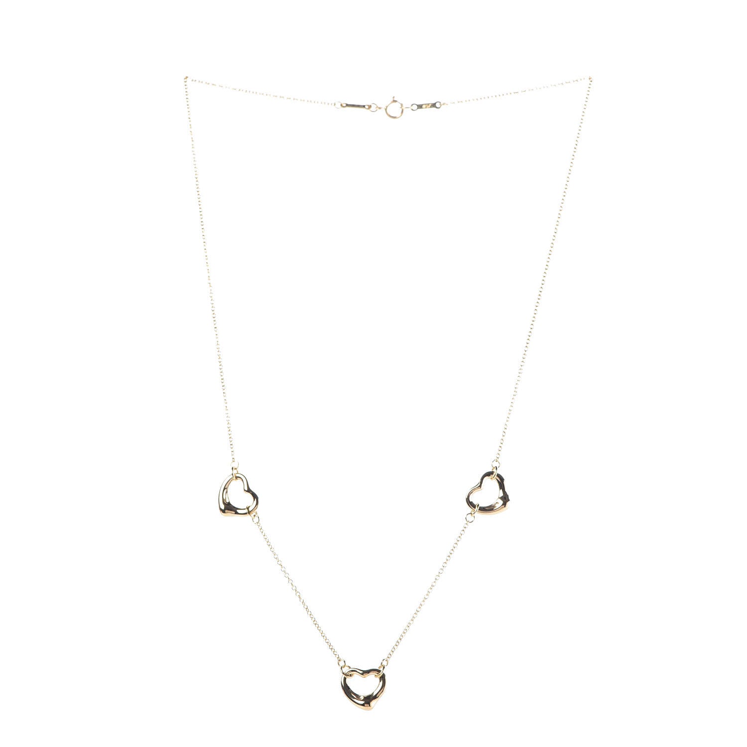 Tiffany 18K Yellow Gold Elsa Peretti 3 Open Heart Station Necklace 3 of 8
