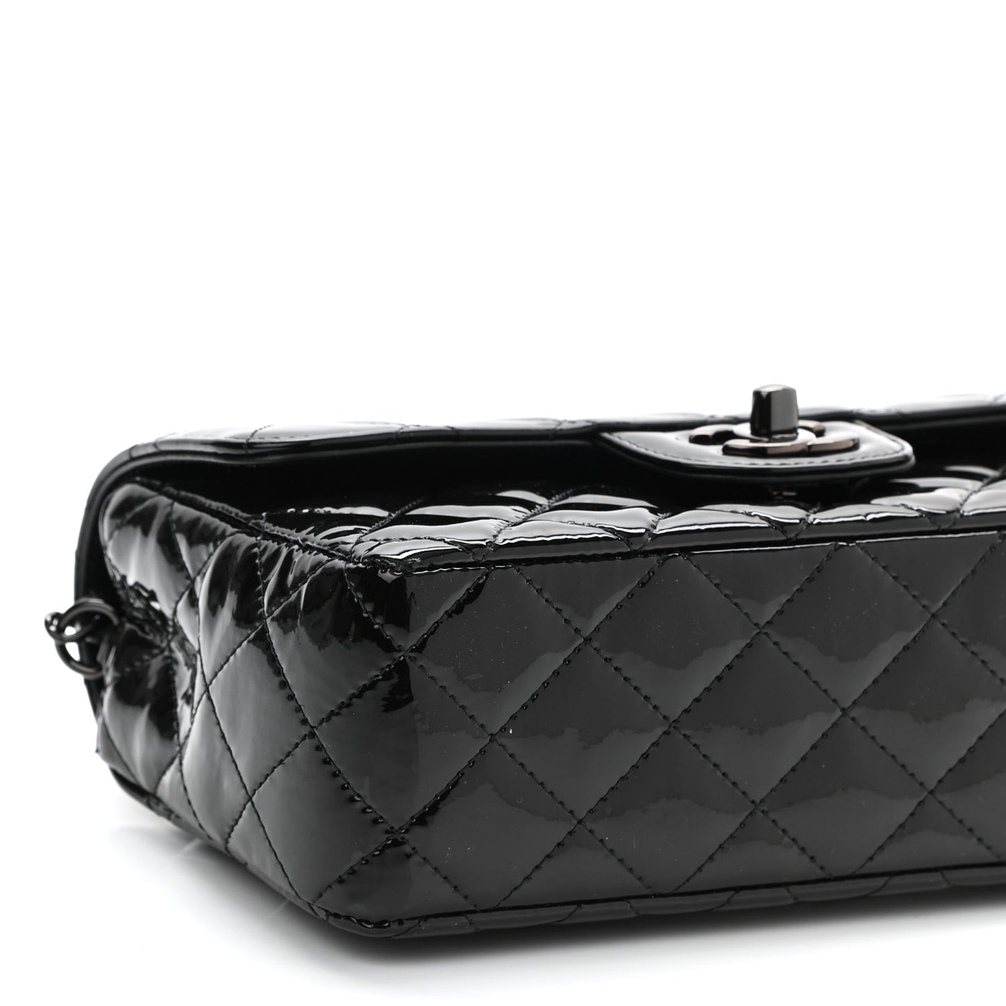 Patent Calfskin Quilted Mini Rectangular Flap So Black