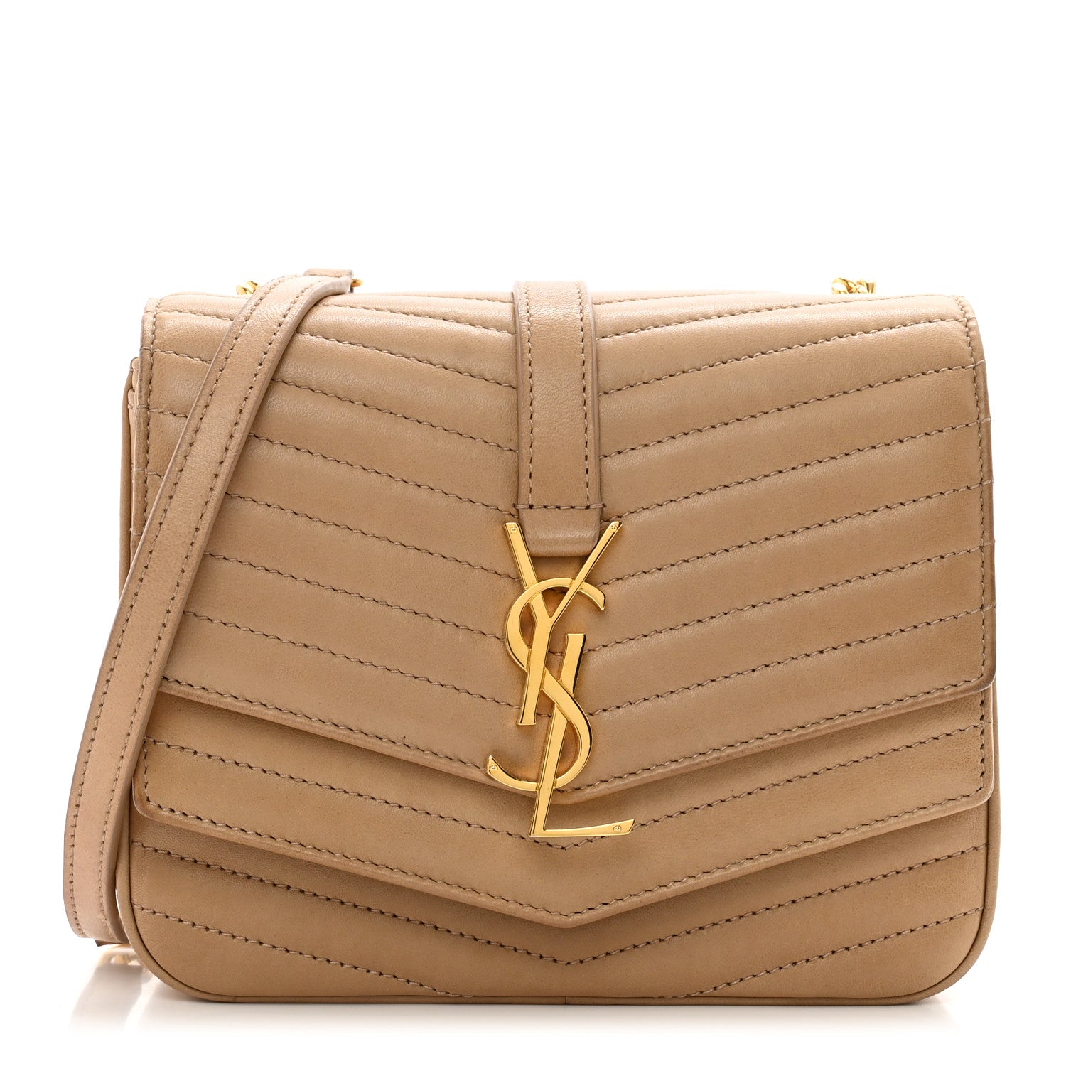 Saint Laurent Lambskin Matelasse Chevron Monogram Small Sulpice Bag Sable Beige 1 of 13