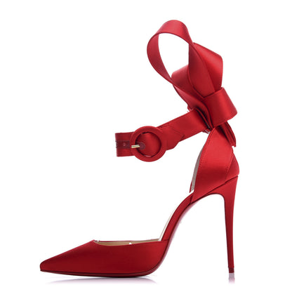 Christian Louboutin Crepe Satin Raissa 100 Ankle Strap Pumps 37.5 Loubi 1 of 9