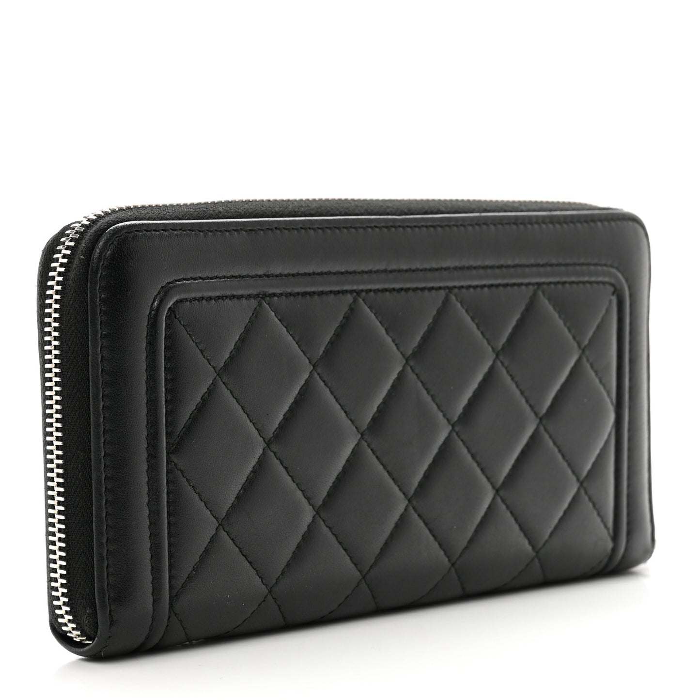 Lambskin Quilted Twist Lock CC Zip Around Wallet Black