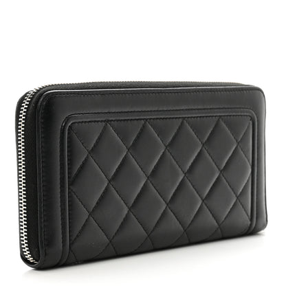 Chanel Lambskin Quilted Twist Lock CC Zip Around Wallet Black 3 of 8