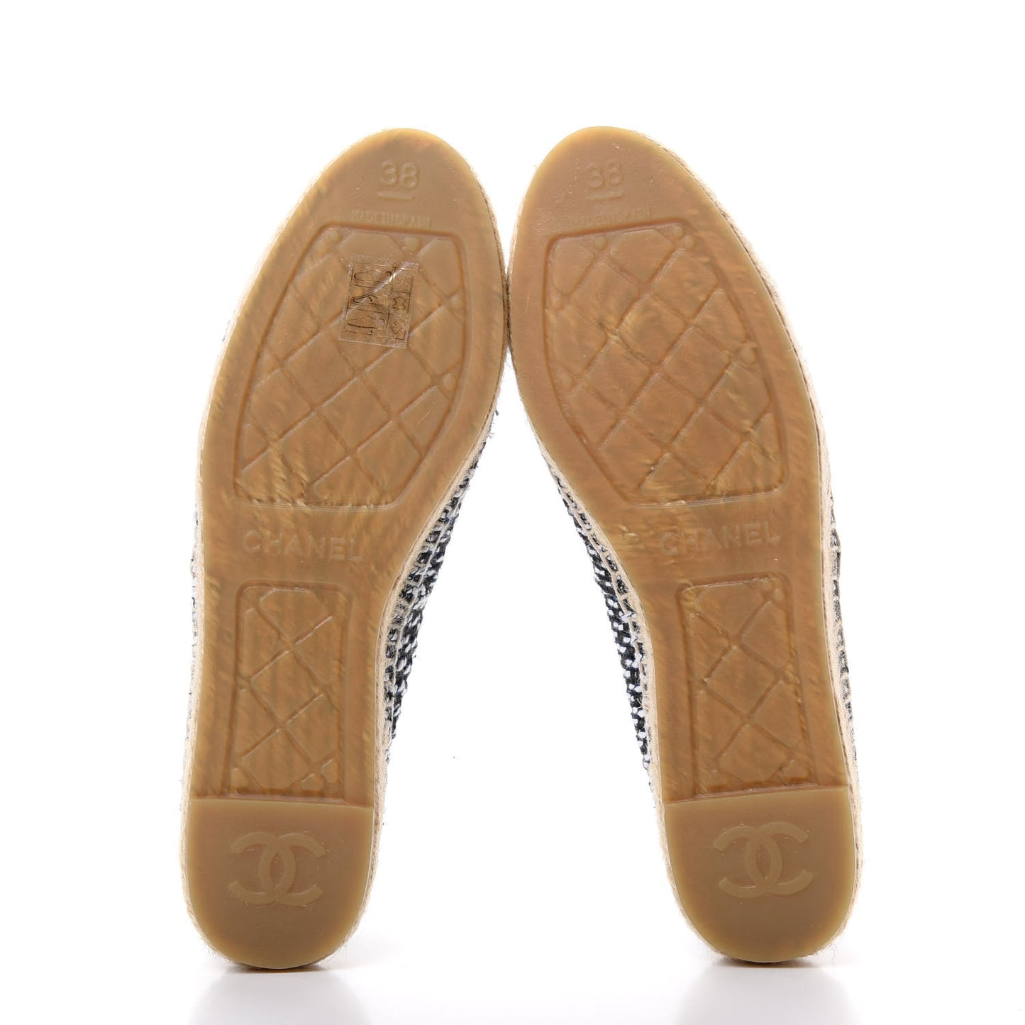 Tweed Grosgrain CC Espadrilles 38 Black Navy White